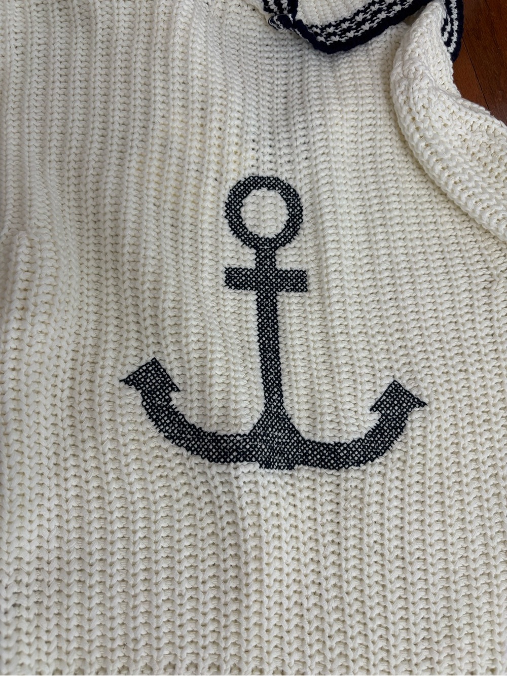 Marled Cream V-Neck Sailor Sweater with Navy Trim - Picture 10 of 11